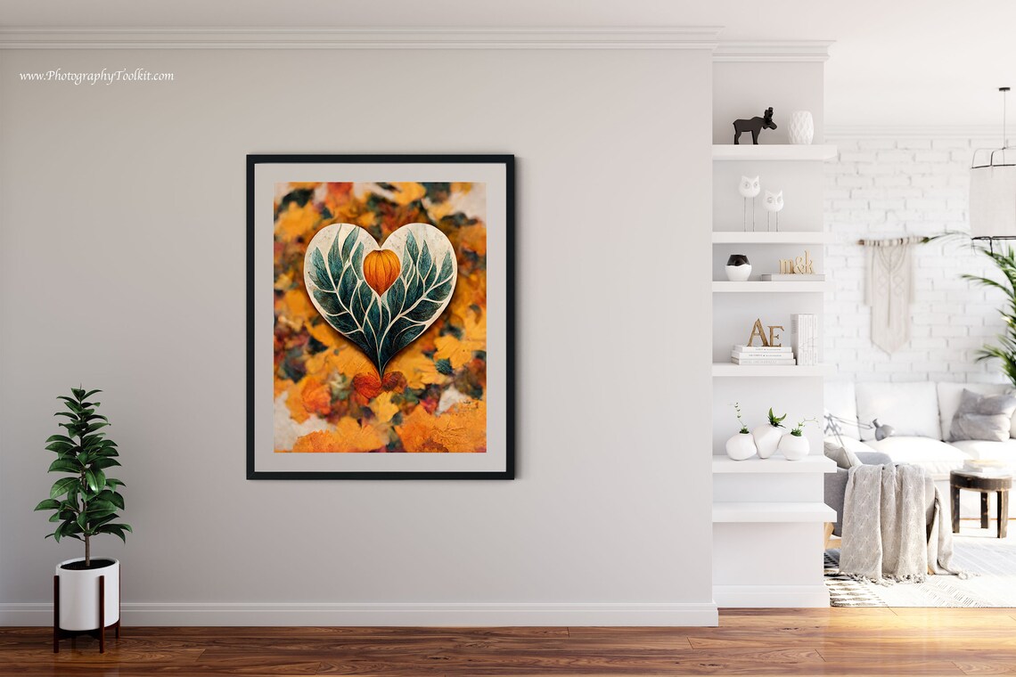 Thanksgiving Heart Autumn Leaves Orange Pumpkin Fall Seasonal Print - Image 4