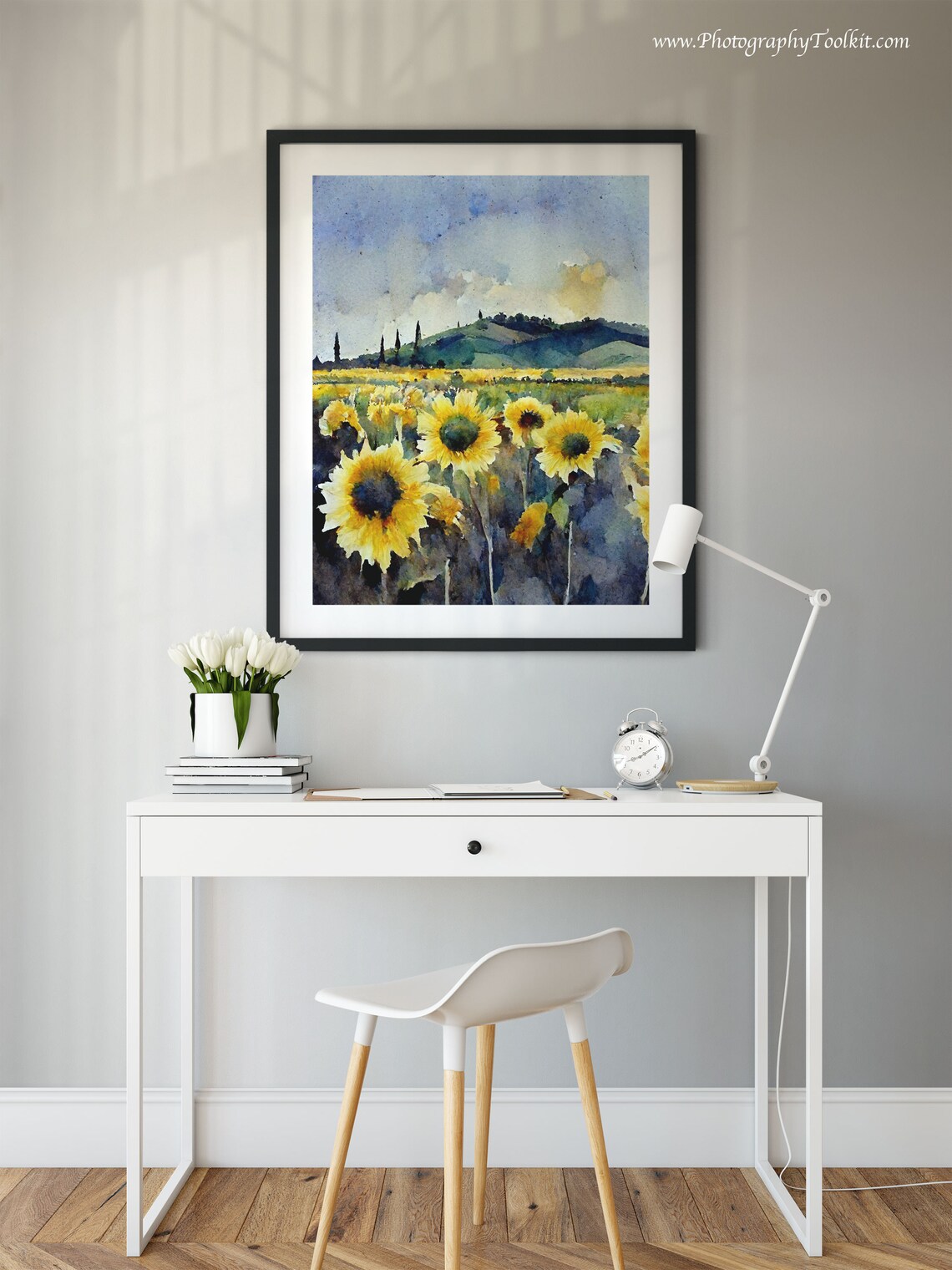 Sunflower Field Watercolor Hills Cypress Summer Floral Poster - Image 2