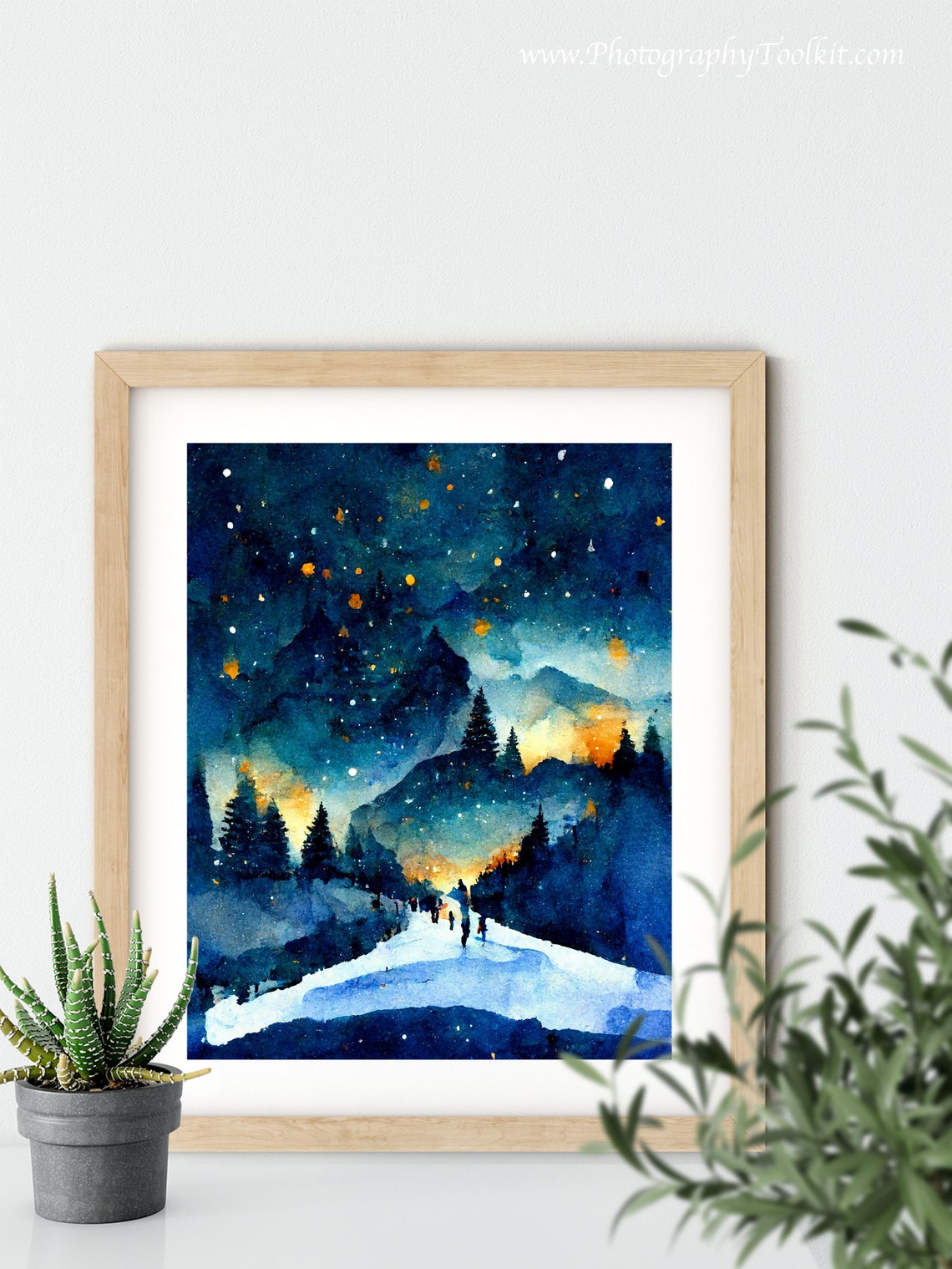 Moonlit Night Ice Skating Starry Winter Wonderland Art Poster - Image 5