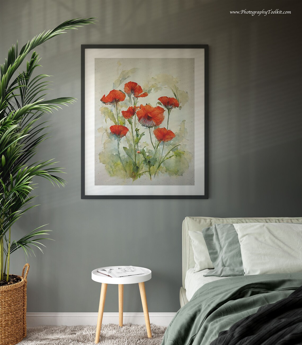 Red Poppy Meadow Watercolor Textured Speckled Floral Art Poster - Image 3