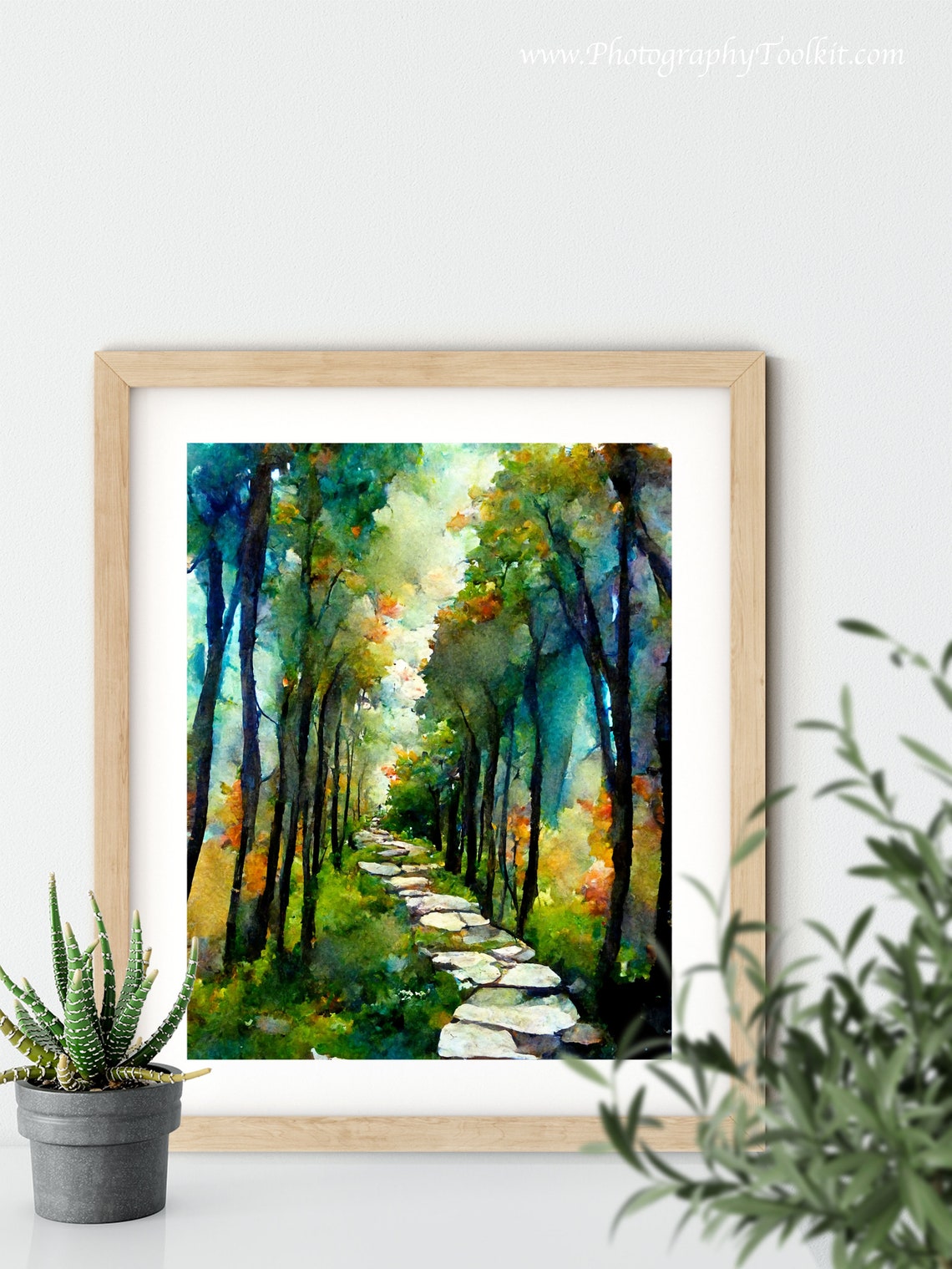 Autumn Forest Stone Path Tall Trees Watercolor Golden Trail Poster - Image 5