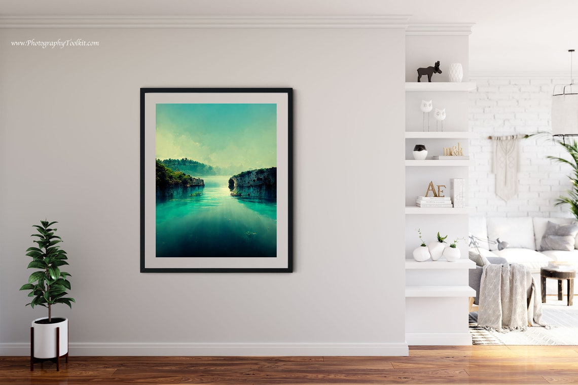 Greece Turquoise River Cliffs Watercolor Nature Travel Poster - Image 4