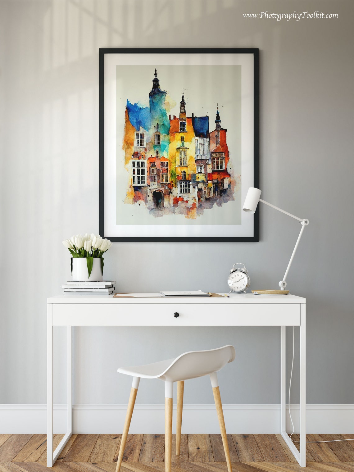 Bruges Belgium Medieval Facades Church Towers Watercolor Poster - Image 2
