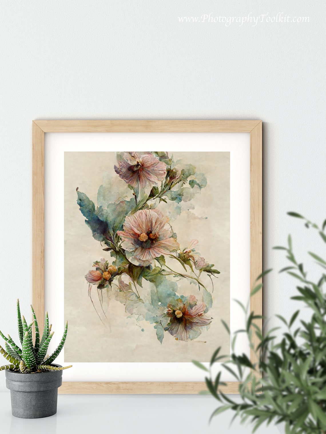 Watercolor Hollyhock Blossoms Soft Pink Botanical Floral Print - Image 5