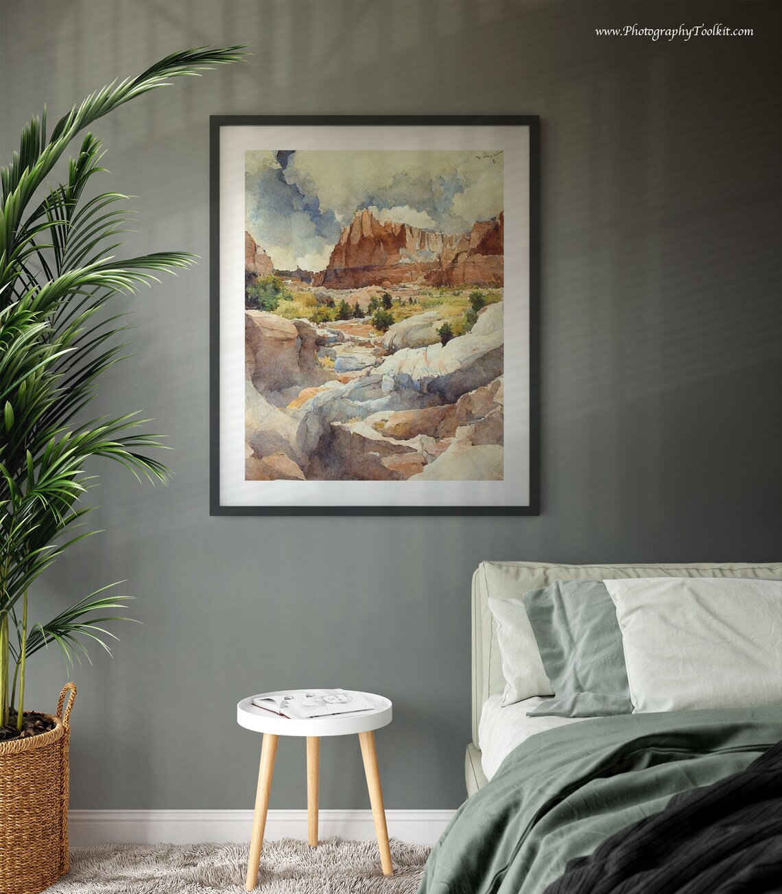 Capitol Reef Watercolor Rocky Stream Red Cliffs Cloudy Sky Desert Print - Image 3