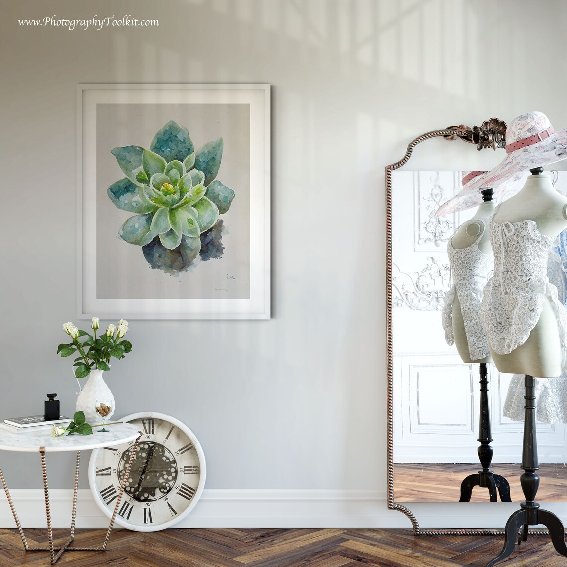 Watercolor Succulent Top View Teal Green Minimal Plant Poster - Image 5