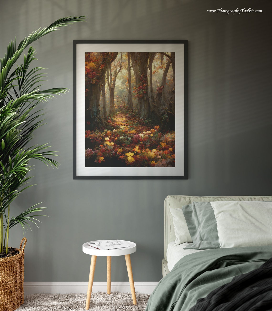 Autumn Forest Path Golden Light Flower Meadow Woodland Landscape Print - Image 3