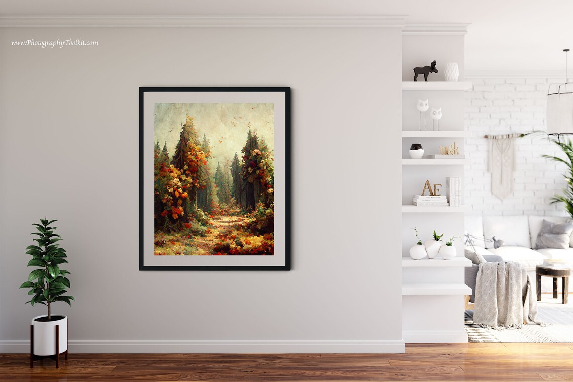 Autumn Pine Forest Path Colorful Foliage Warm Impressionist Landscape Print - Image 4