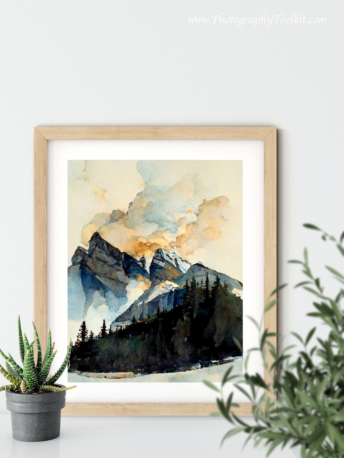 Banff Rocky Mountain Watercolor Print Misty Peaks Pine Forest Art - Image 5