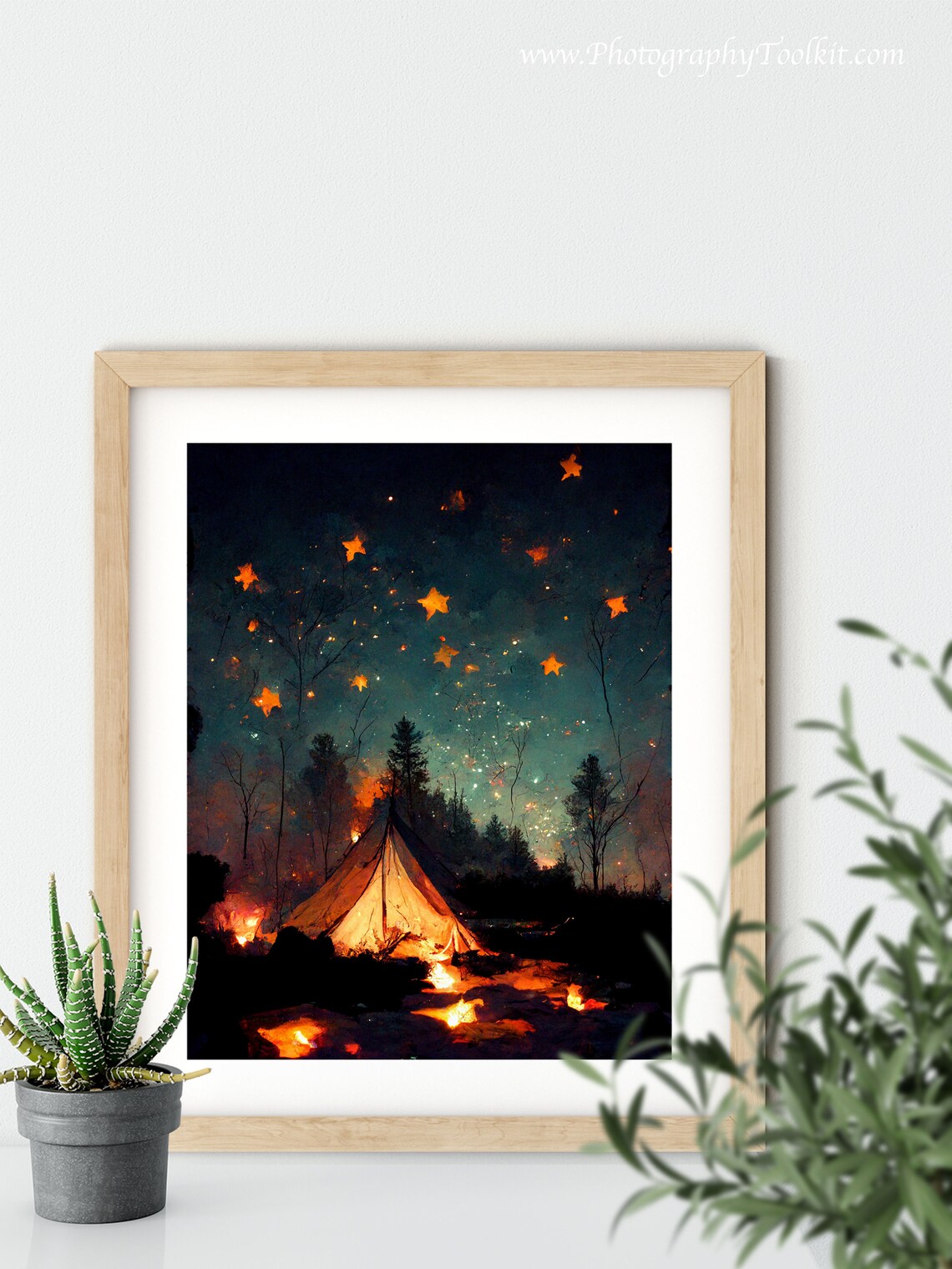 Night Camping Tent Campfire Starry Sky Outdoor Adventure Poster - Image 5