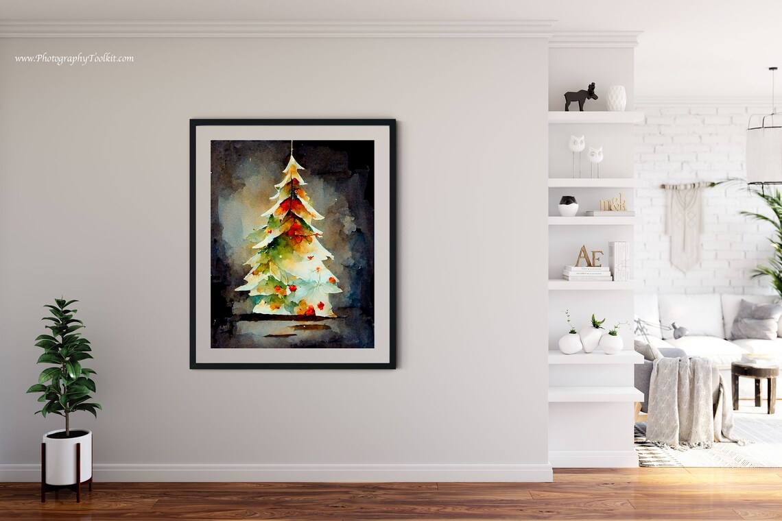 Christmas Tree Watercolor Art Print, Holiday Decor - Image 4