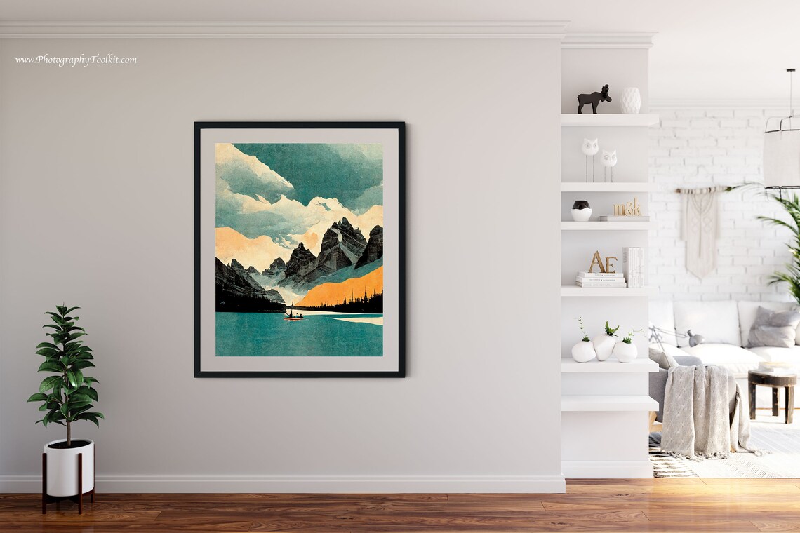 Moraine Lake Banff Retro Peaks Turquoise Canoe Vintage Poster - Image 4