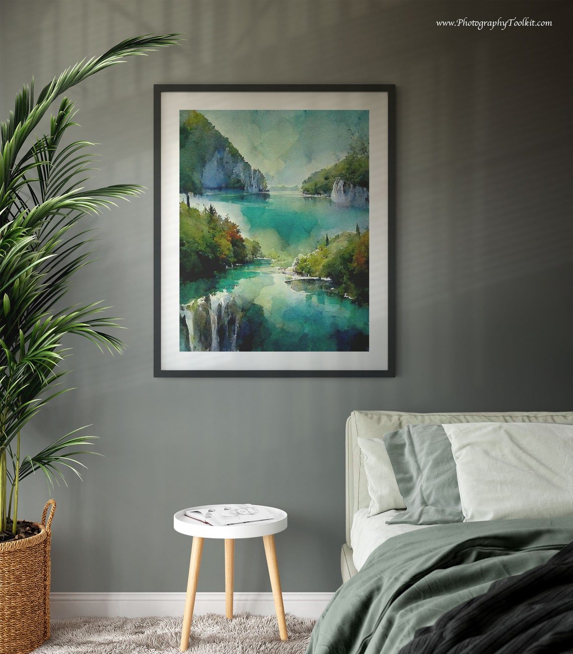 Plitvice Lakes Turquoise Waterfalls Lush Watercolor Scenic Poster - Image 3
