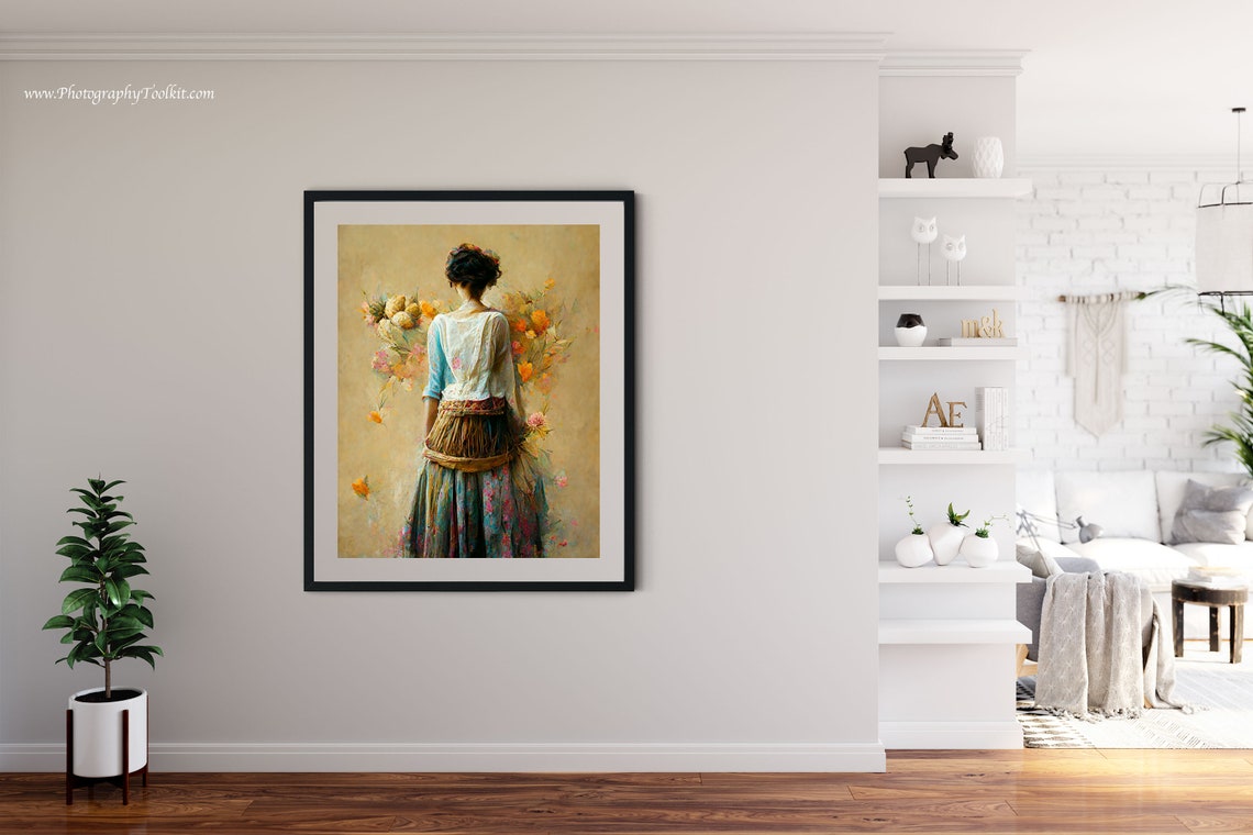 Peasant Woman Wheat Sheaf Blue Blouse Watercolor Portrait Poster - Image 4