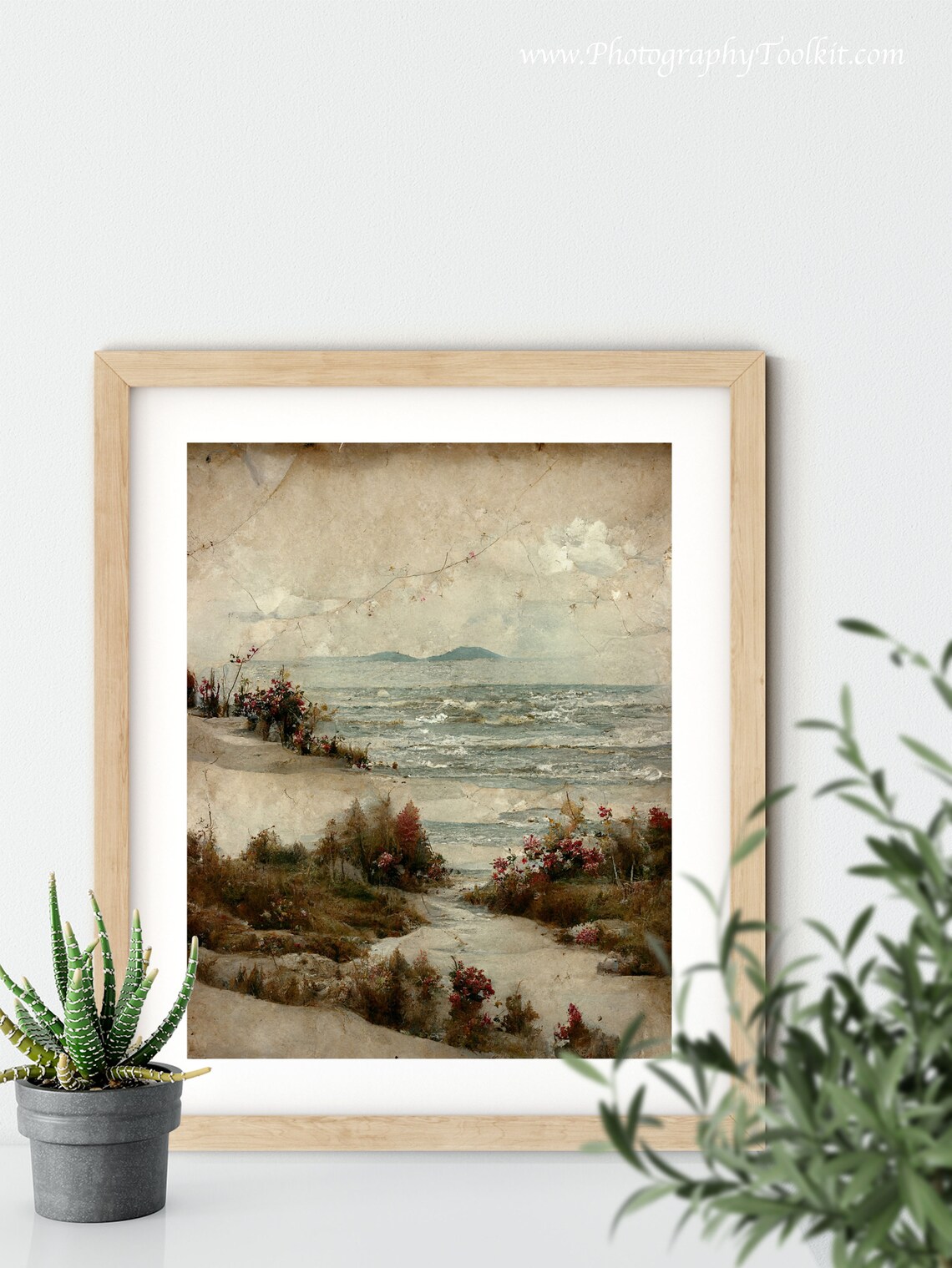 Vintage Coastal Path with Wildflowers and Distant Island Art Poster - Image 5