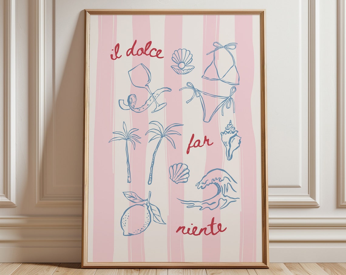Il Dolce Far Niente Pink Coastal Italian Summer Beach Poster