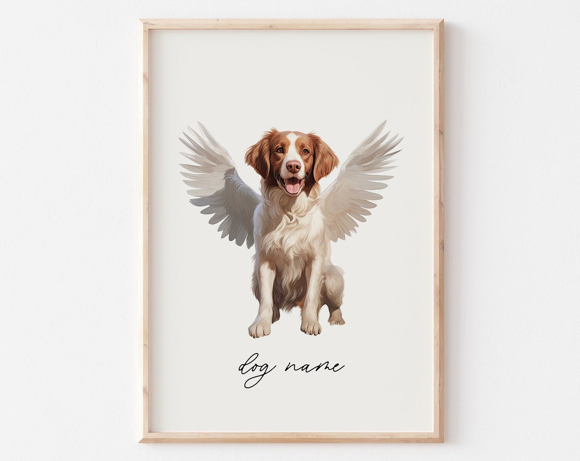Brittany Dog Memorial Rainbow Bridge Print Pet Loss Memorial Gift Portrait Angel Dog Print Pet Loss Sympathy Gift Custom Dog Painting
