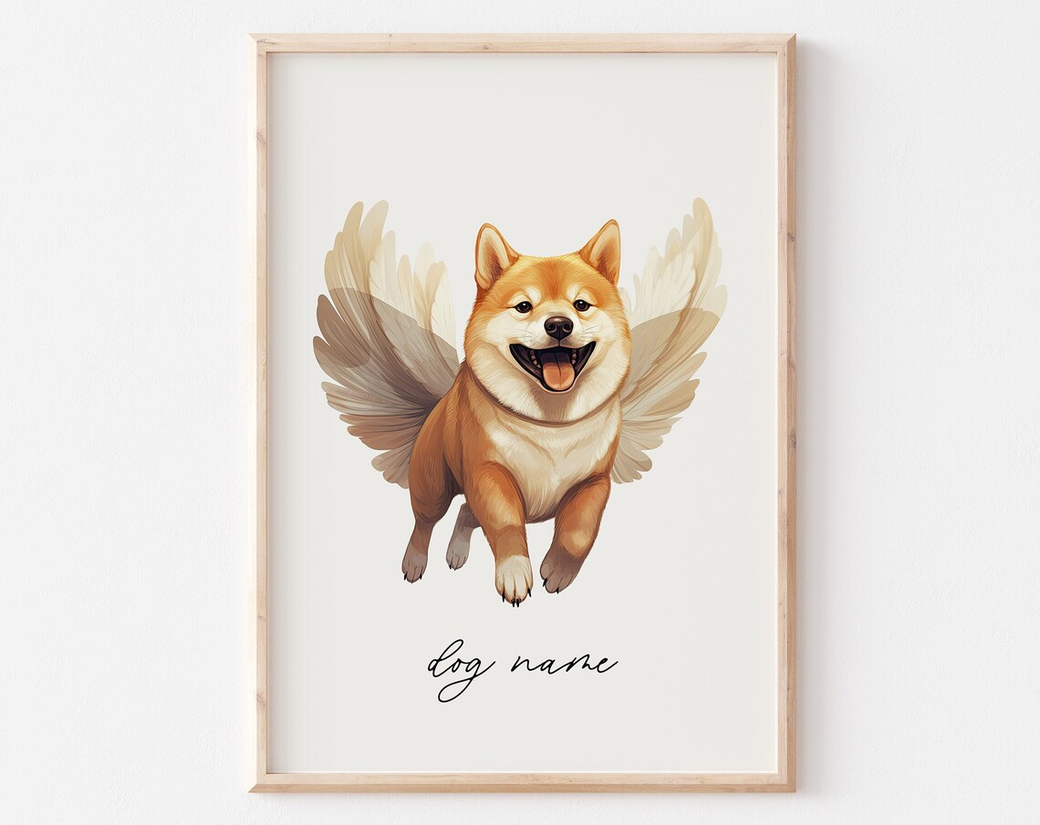 Shiba Inu Angel Wings Running Dog Memorial Portrait Keepsake Poster