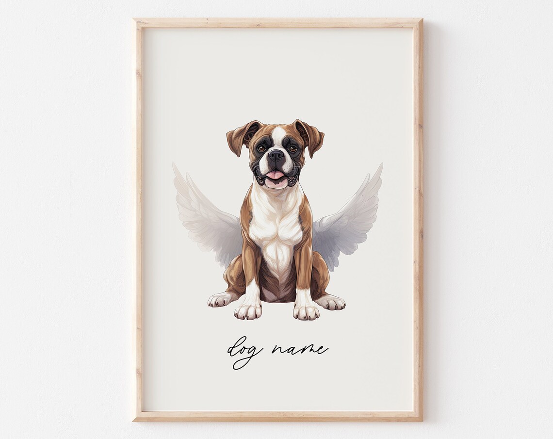 Boxer Dog Angel Wings Sitting Puppy Memorial Portrait Poster