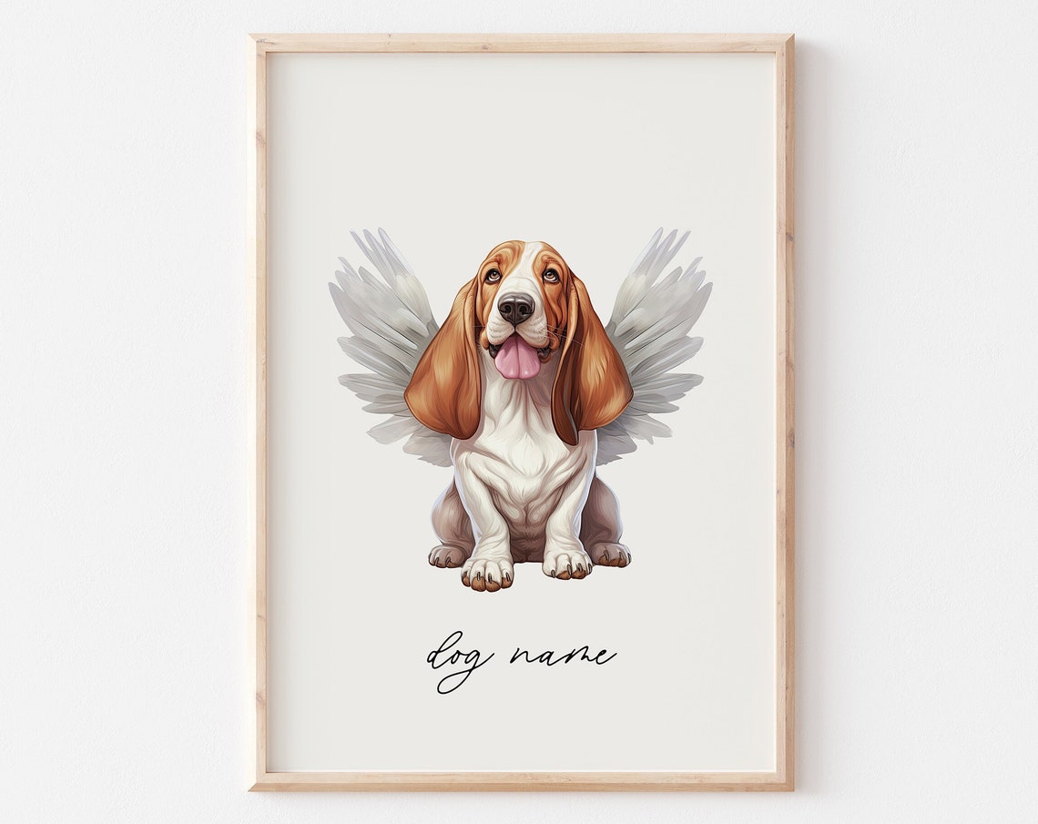 Basset Hound Dog Memorial Rainbow Bridge Print Pet Loss Memorial Portrait Angel Dog Print Pet Loss Sympathy Gift Custom Dog Memorial Gift