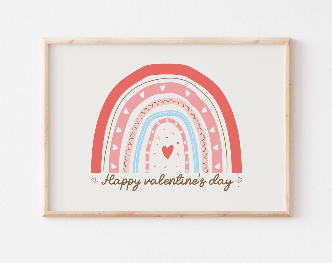 Happy Valentine's Day Boho Rainbow Heart Watercolor Art Print