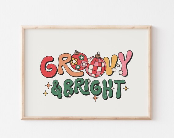 Groovy and Bright Retro Christmas Ornament Bubble Letters Poster