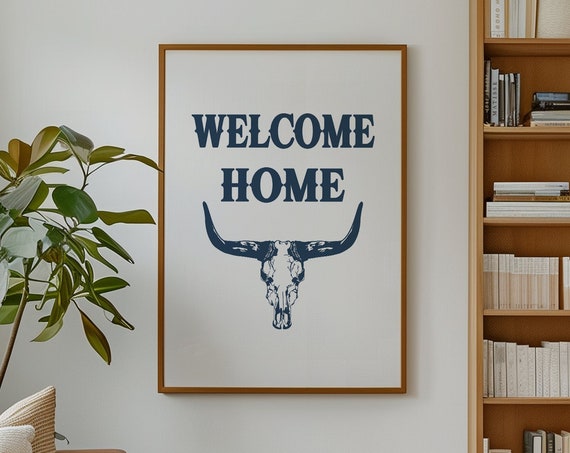 Steer Skull Western Style Art Print Boho Minimalist Prints Modern Art Cowboy Art Physical Poster Print Shipped To You