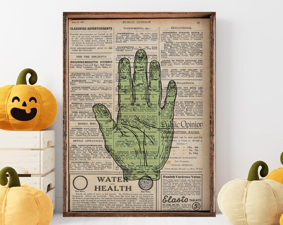 Zombie Hand on Vintage Newspaper Halloween Spooky Creepy Poster