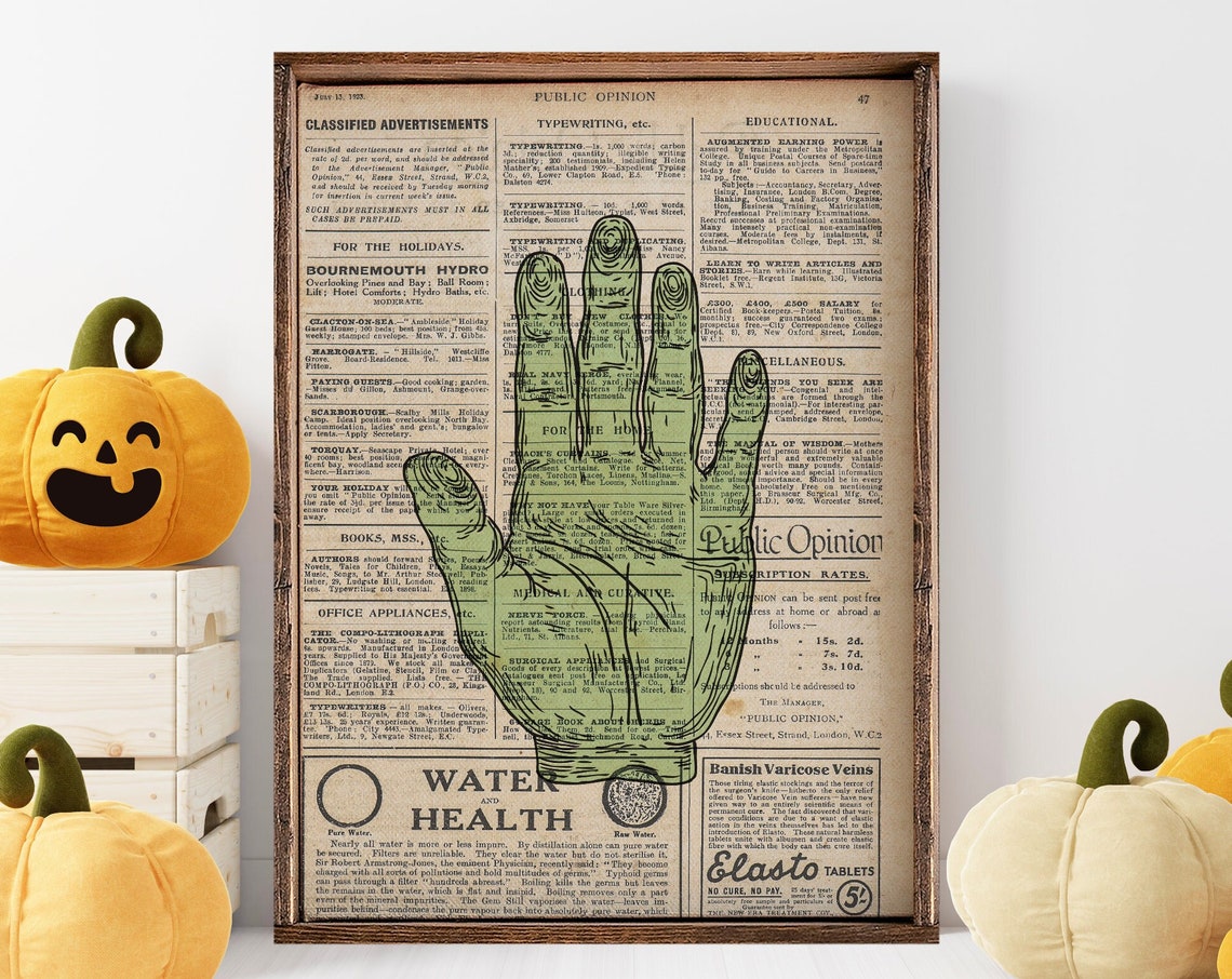 Zombie Hand on Vintage Newspaper Halloween Spooky Creepy Poster