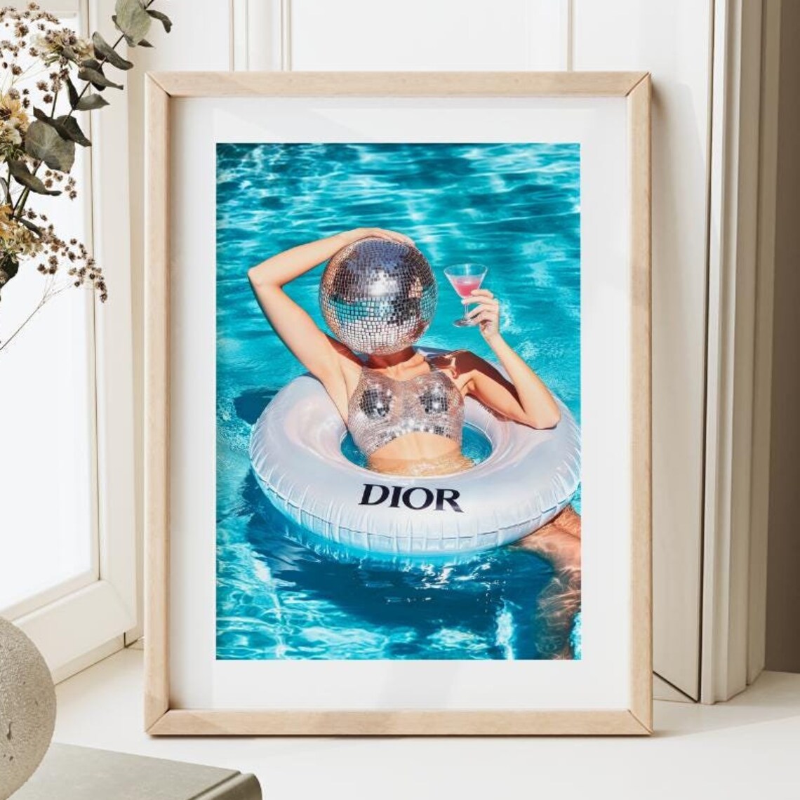 Disco Ball Girl Dior Pool Float Summer Party Retro Glam Poster - Image 3