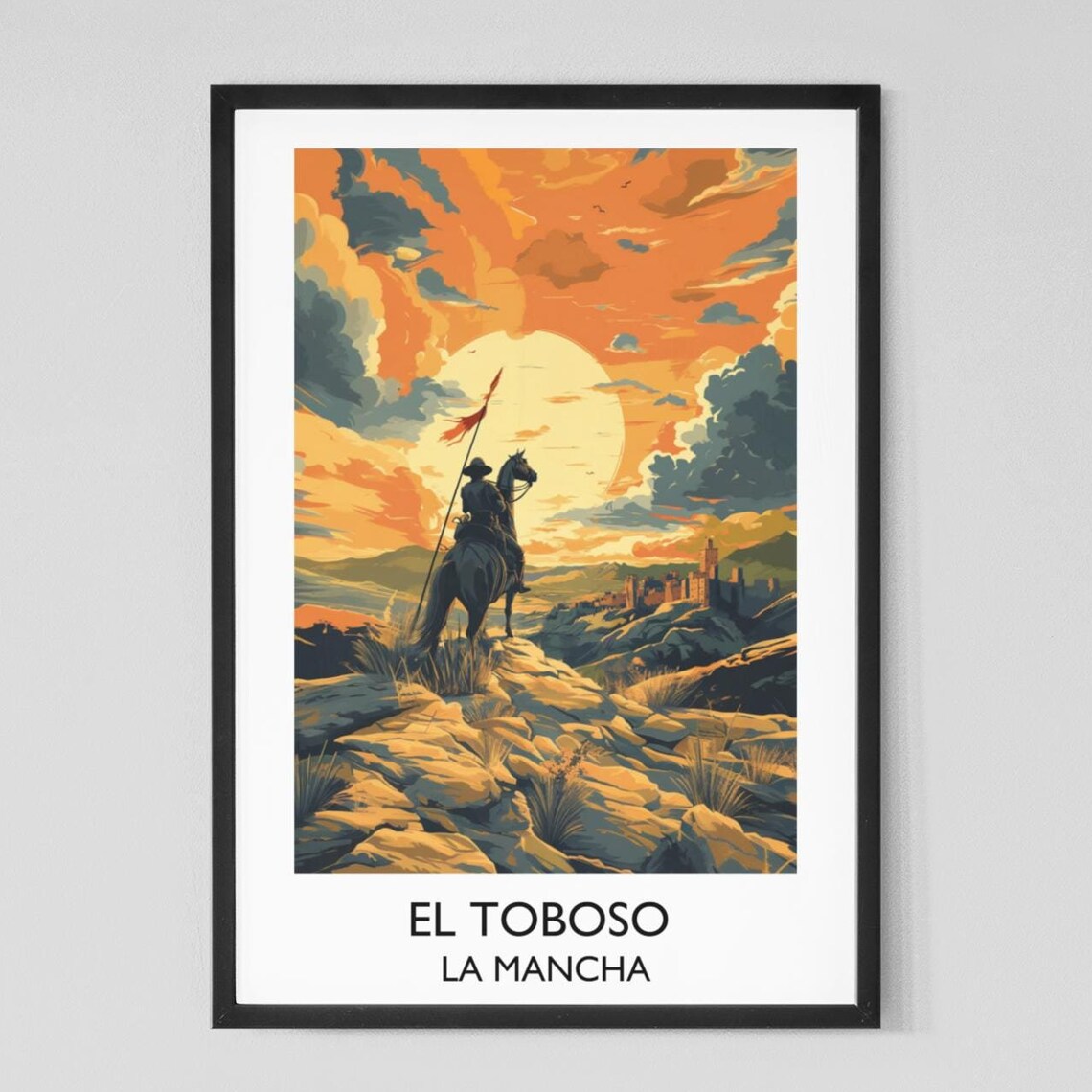 Don Quixote El Toboso La Mancha Knight Sunset Vintage Travel Poster