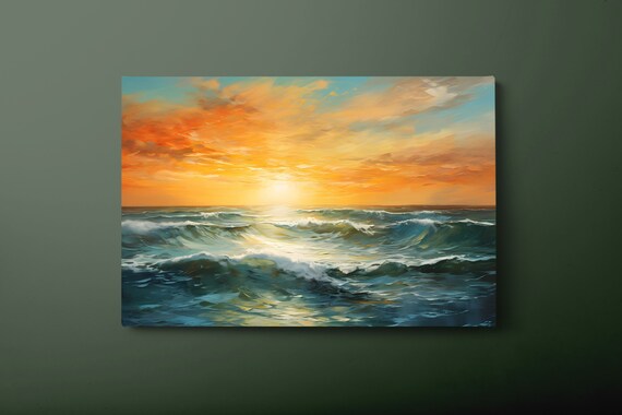 Blue Orange Abstract Sunrise Art Print, Modern Abstract