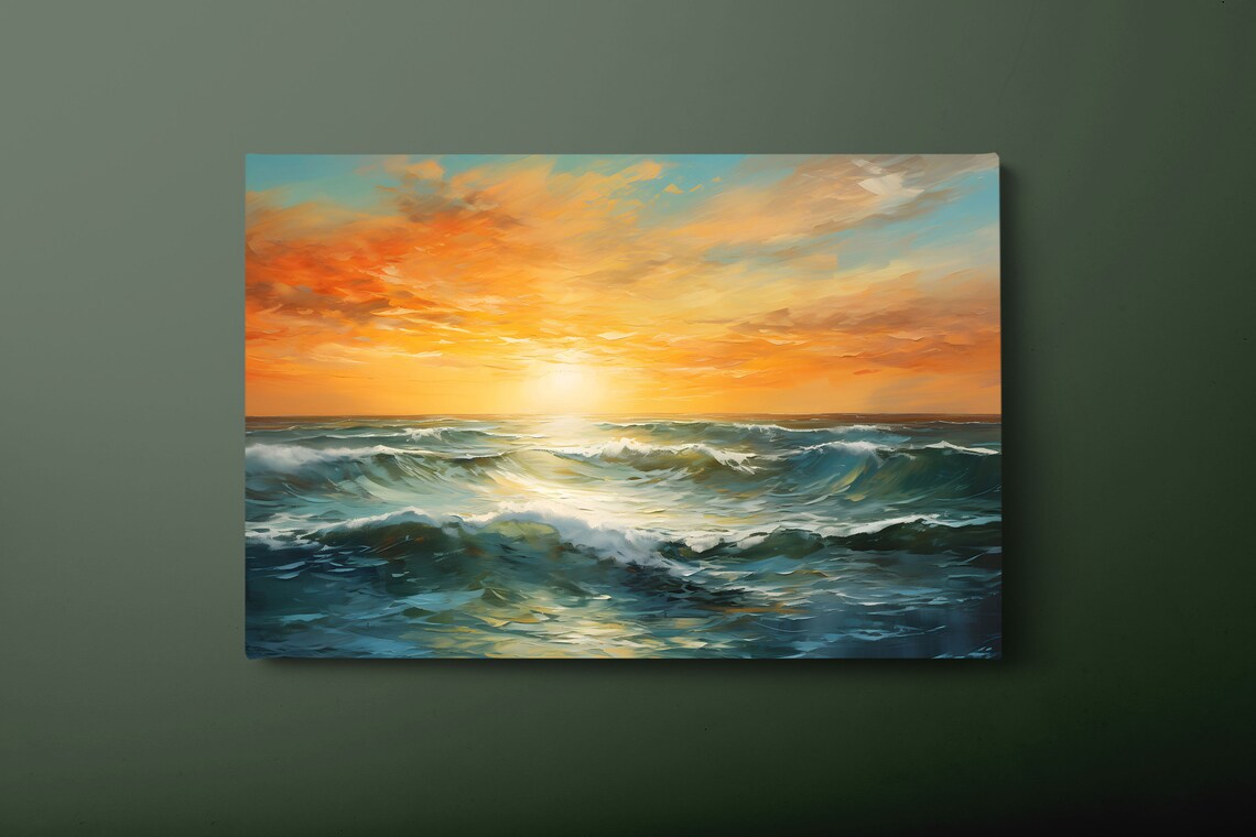 Blue Orange Abstract Sunrise Art Print, Modern Abstract