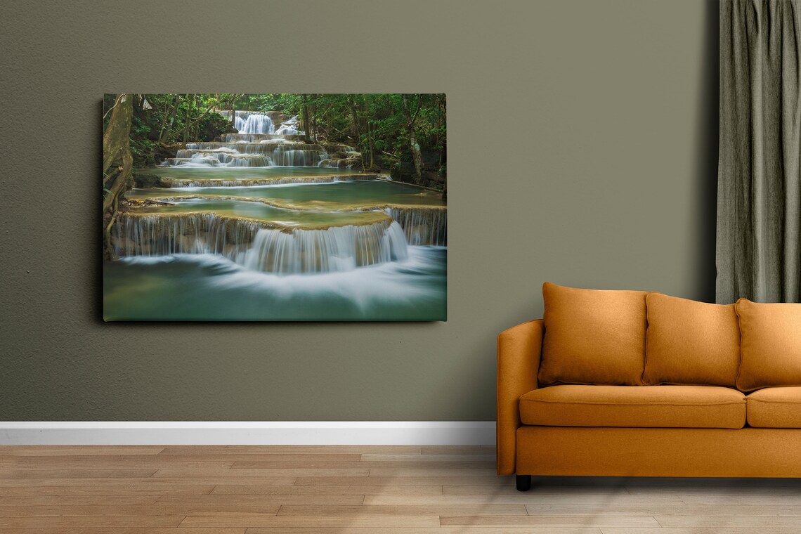 Forest And Waterfall Wall Art River Print Spring Waterfall Painting Ready To Hang - Image 3