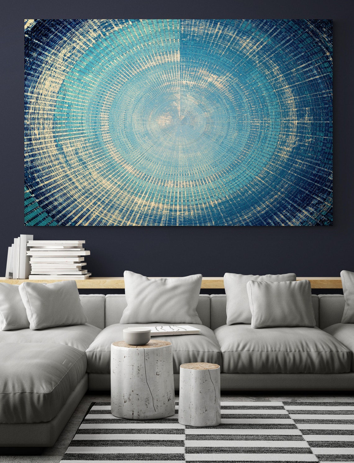 Blue Yellow Abstract Shapes Modern Colorful Painting Wall Art - Image 2