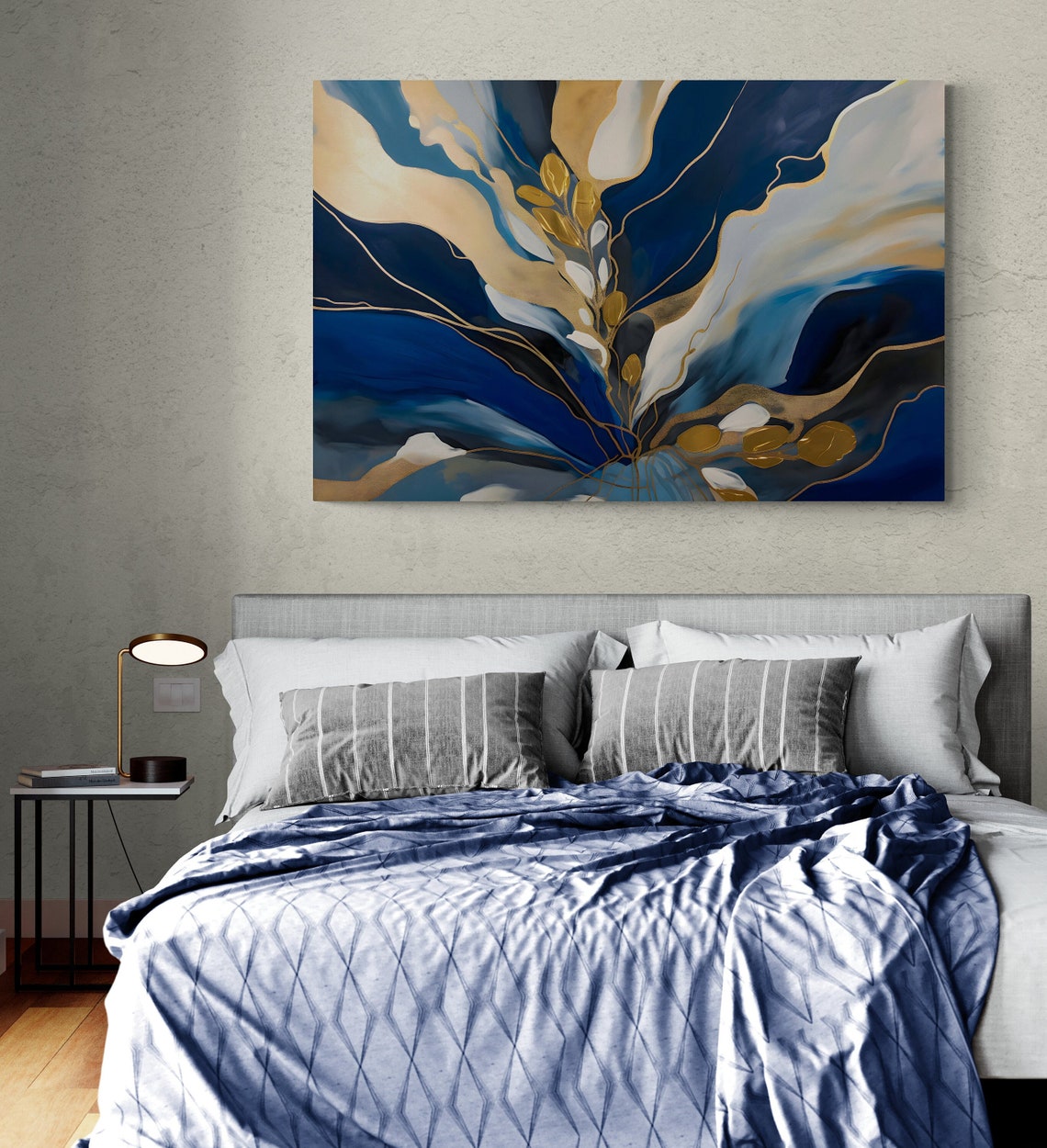 Navy Blue Gold Abstract Marble Fluid Painting Luxury Modern Wall Art - Image 2