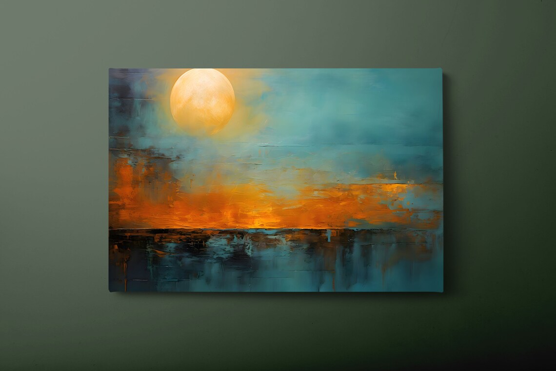 Blue Orange Abstract Sun Wall Art Modern Abstract Print Abstract Sun Painting Ready To Hang