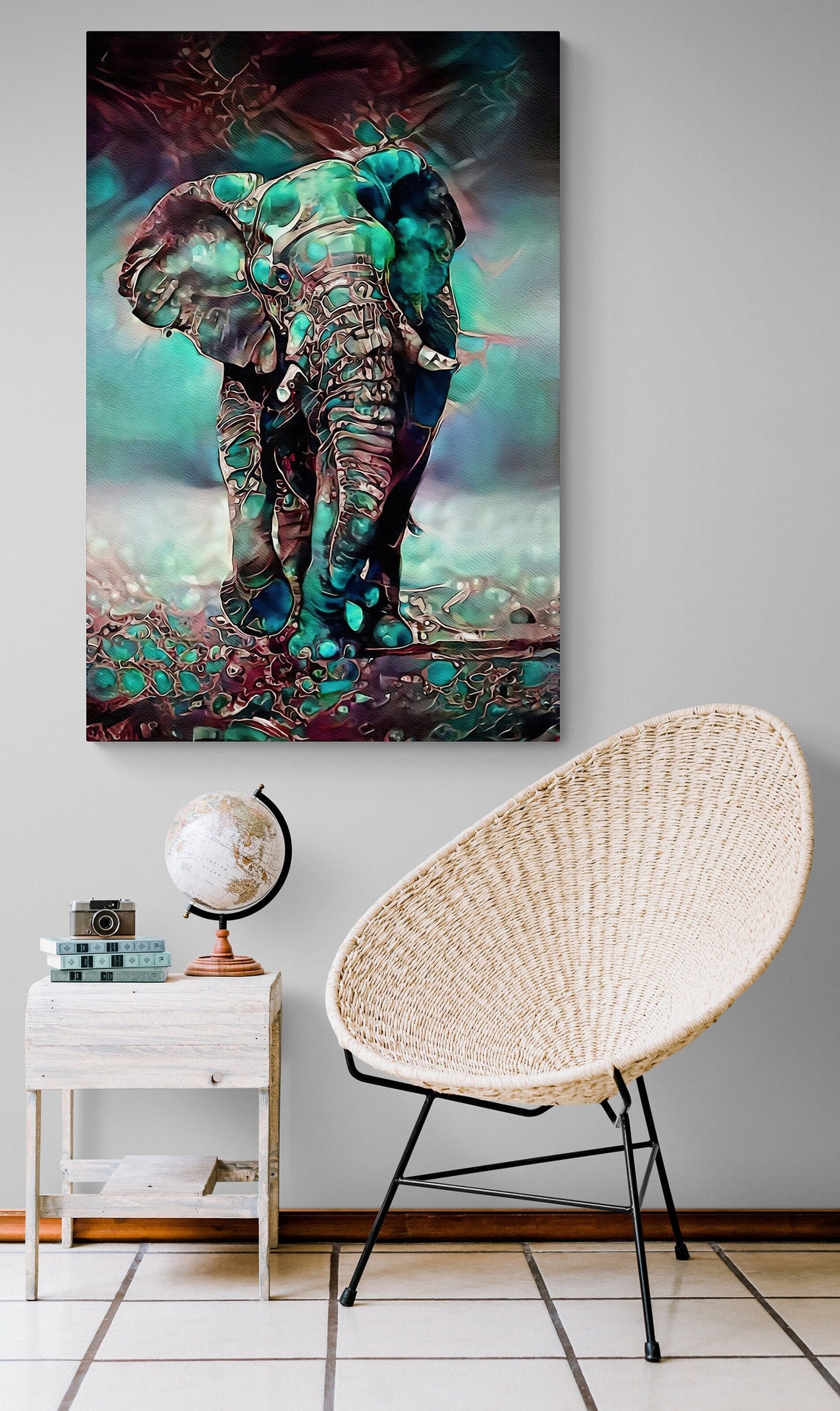 Colorful Abstract Elephant Teal Green Pink Painterly Modern Art Poster - Image 2