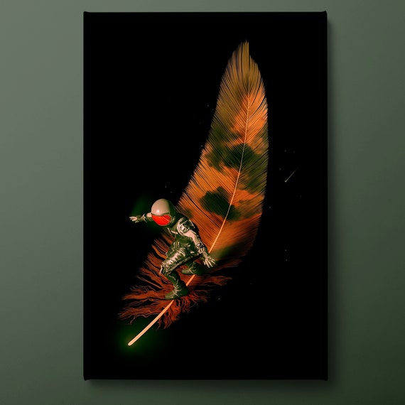 Surfing Astronaut Wall Art Nasa Astronaut Print Orange Black Surreal Painting Ready To Hang