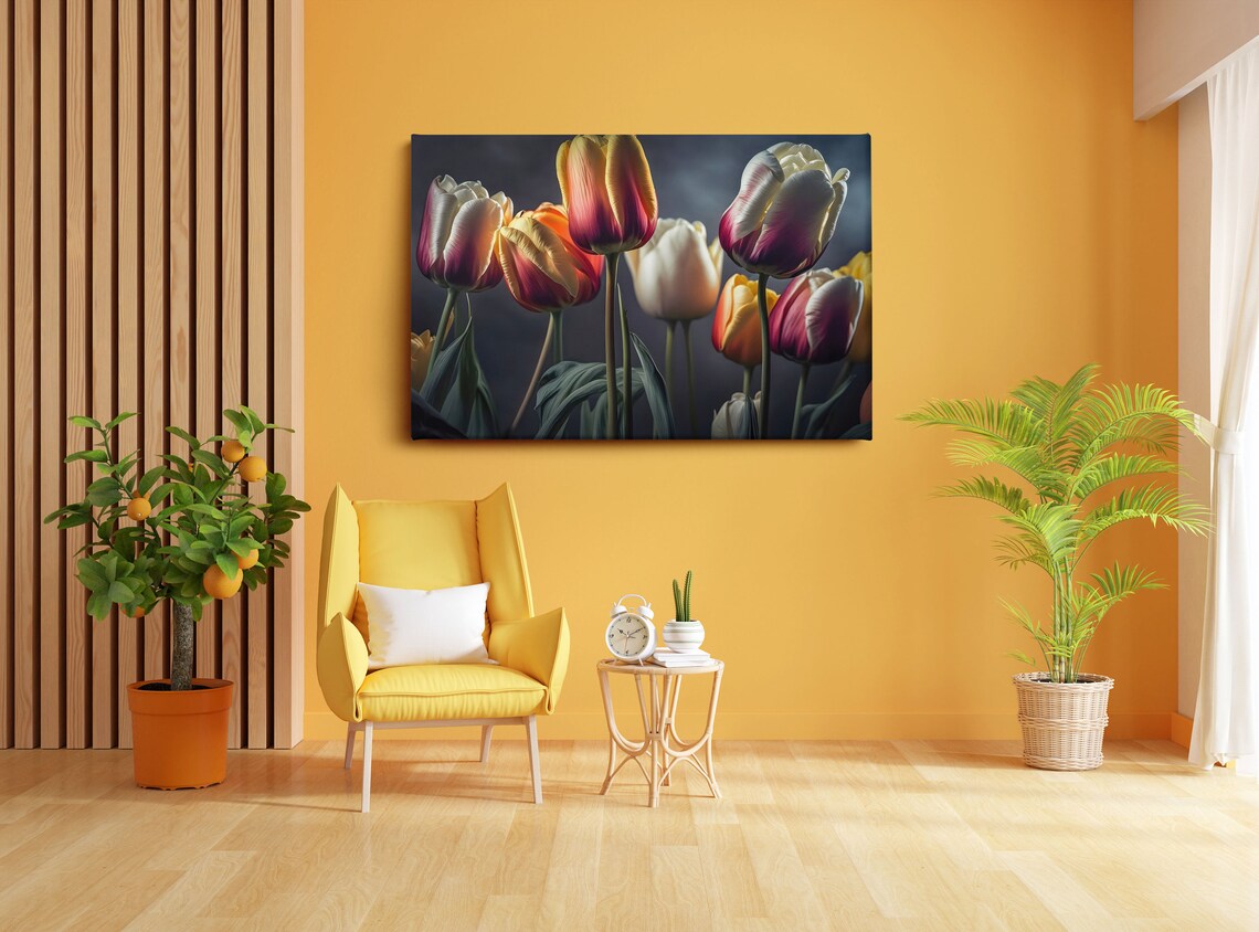 Elegant Tulip Flowers Close Up Dark Background Floral Art Poster - Image 2