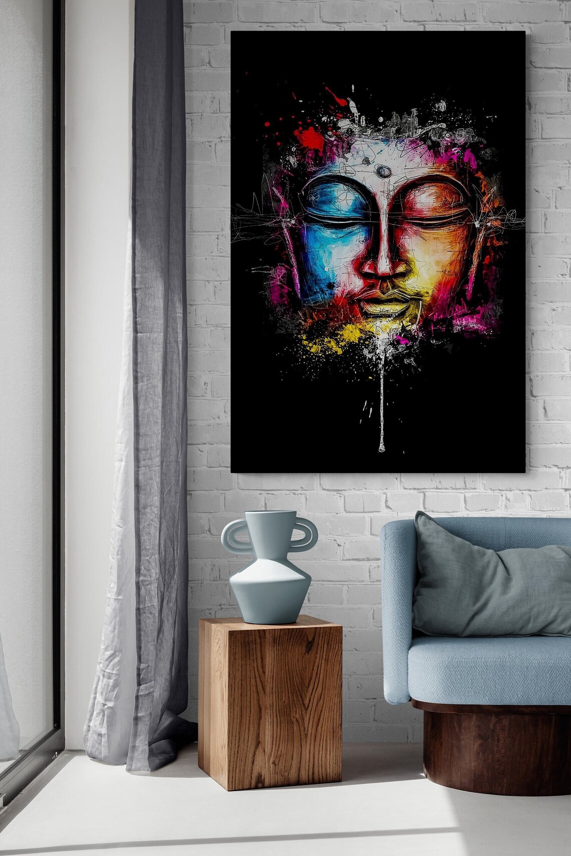 Colorful Buddha Face Graffiti Paint Splashes Street Art Spiritual Poster - Image 2