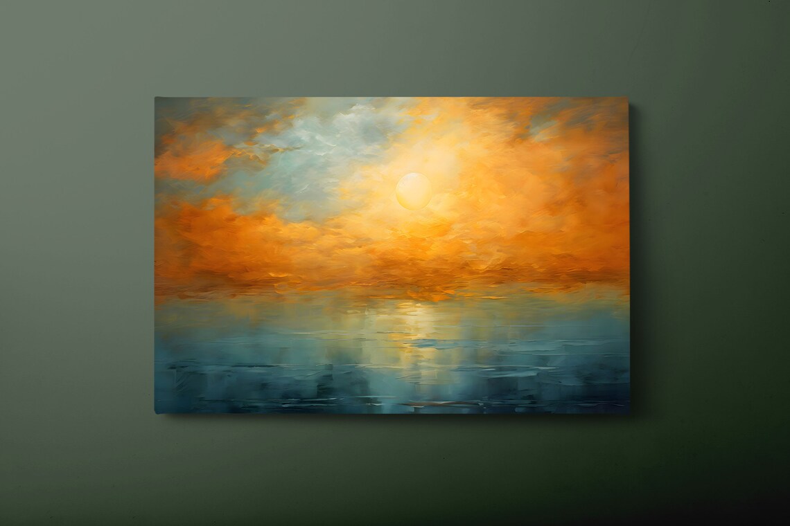 Blue Orange Abstract Sunrise, Modern Art Print
