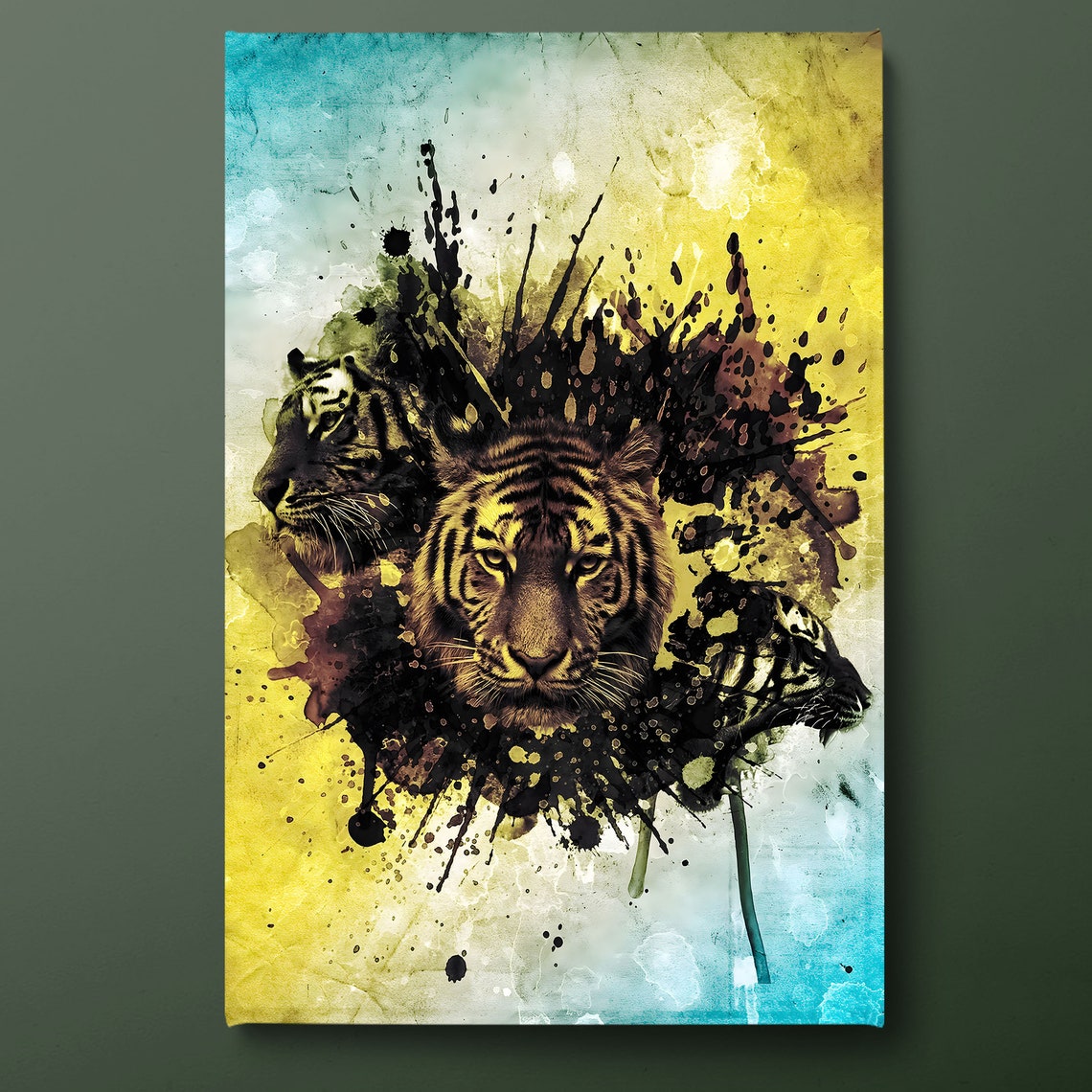 Abstract Splash Color Lion Portrait Modern Wildlife Painting Wall Art