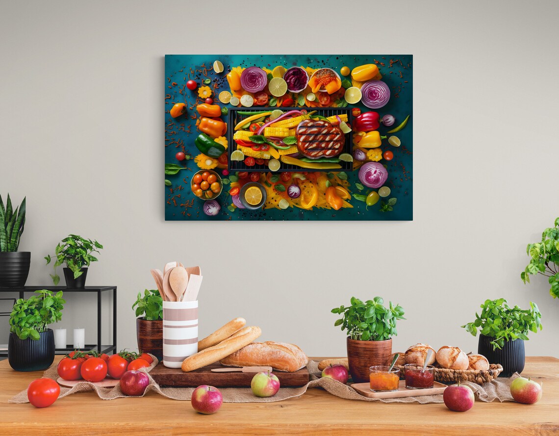 Meat And Vegetables Wall Art Vegetables Print Kitchen Painting Ready To Hang - Image 2