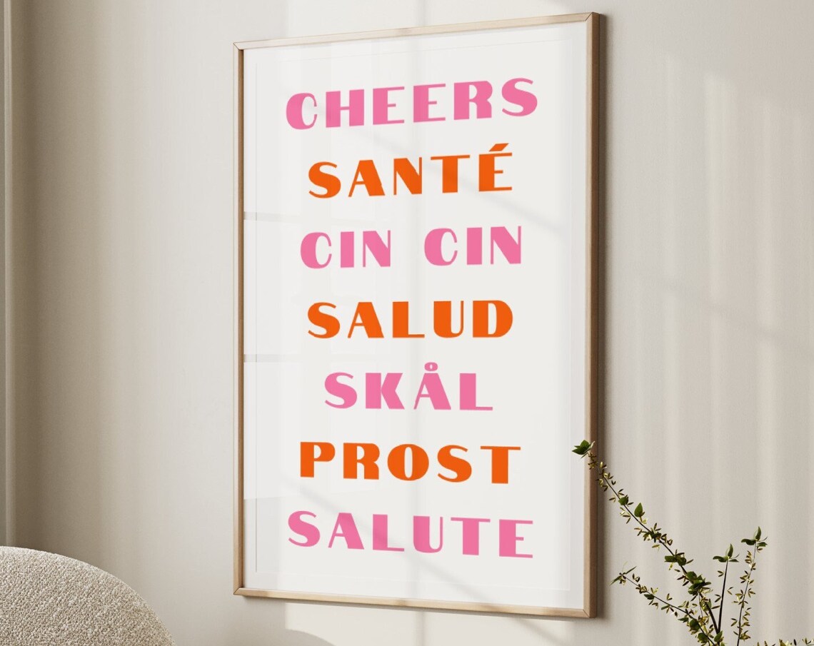 Cheers Around the World Multi Language Toast Bar Cart Poster - Image 3
