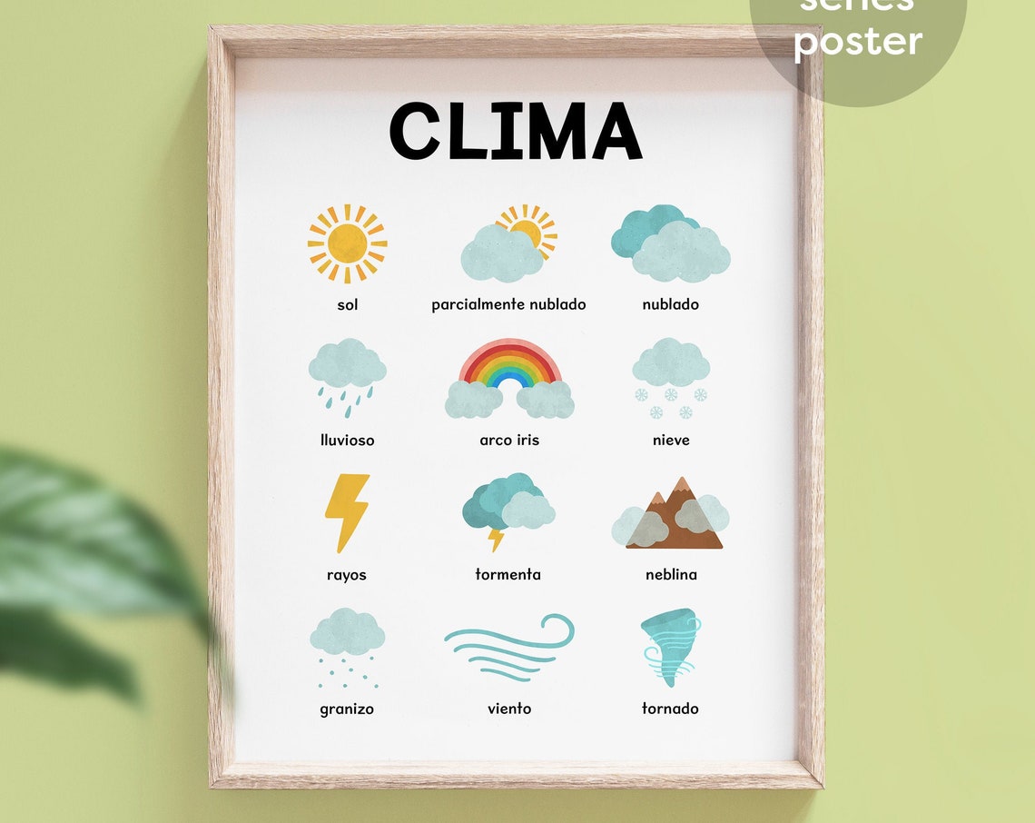 Clima Spanish Weather Chart Kids Educational Nursery Learning Poster - Image 7