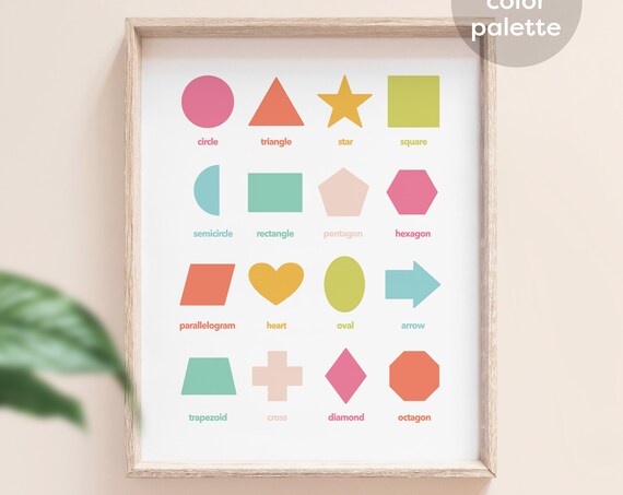 Geometric Shapes Art Colorful Nursery Art Instant Educational Poster Homeschool Tropical Colors Decor