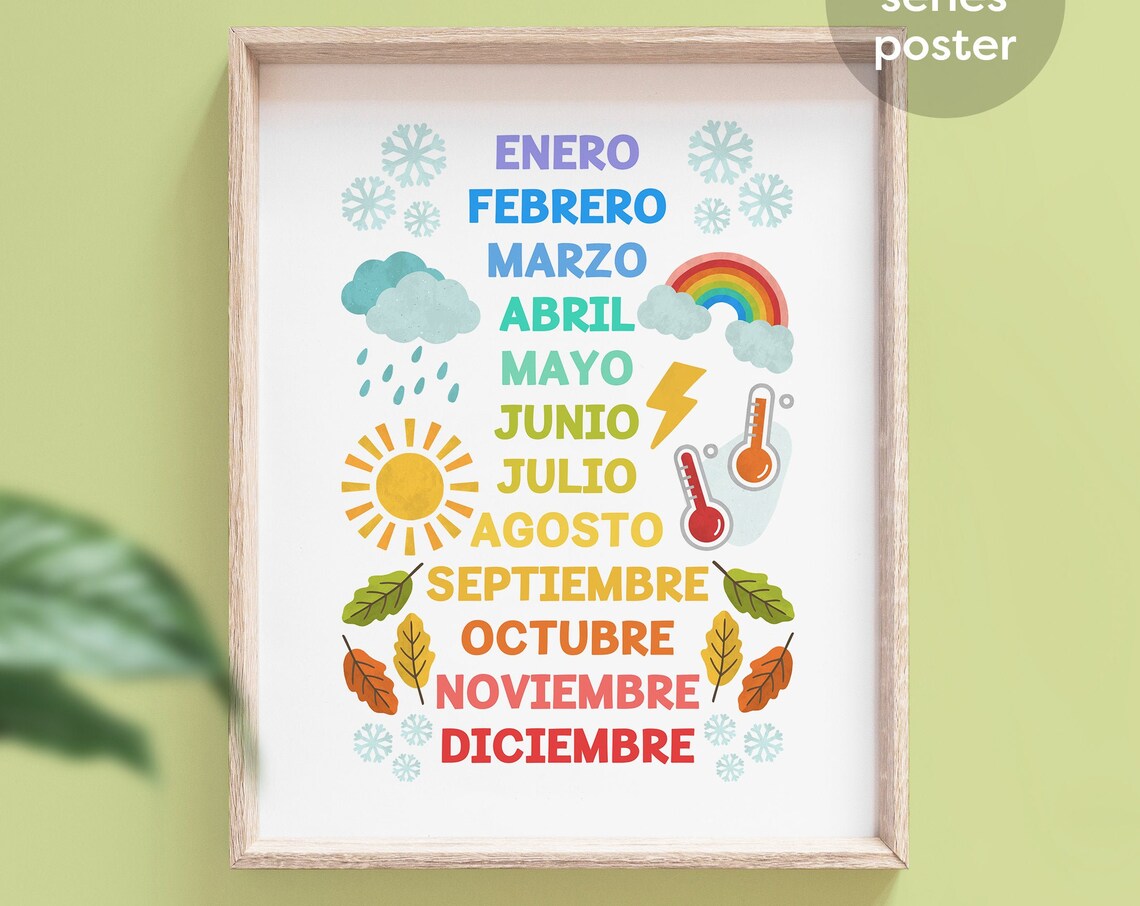 Spanish Months Of The Year Weather Icon Kids Educational Poster - Image 7