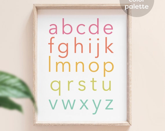 Alphabet Print Abcs Print Lower Case Letters Nursery Print Learning Print Educational Poster Preschool Poster Tropical Colors