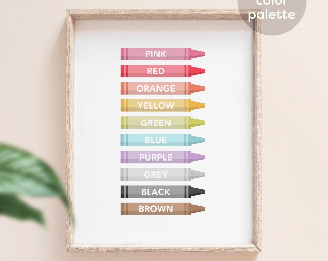English Colors Crayons Kids Educational Nursery Learning Poster